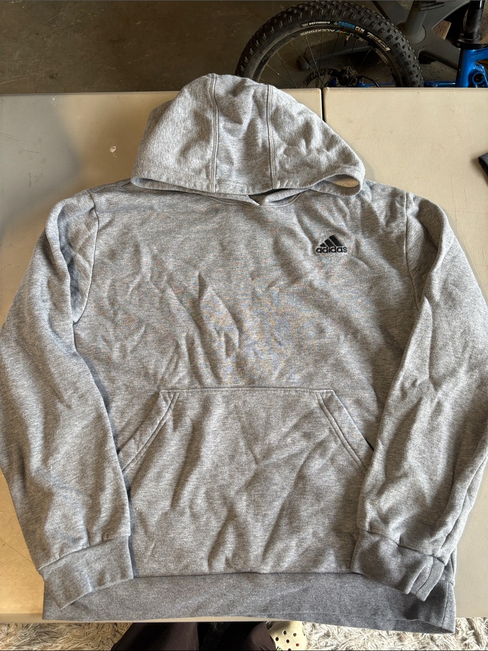 adidas Light Gray Hooded Sweatshirt with Small Black Logo